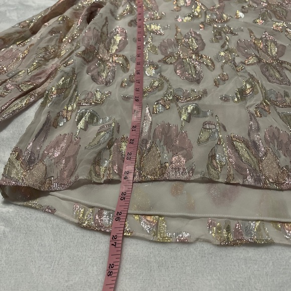 Lilly Pulitzer Sheer Blouse with Pink and Gold Metallic Leaf Motif - Picture 5 of 7